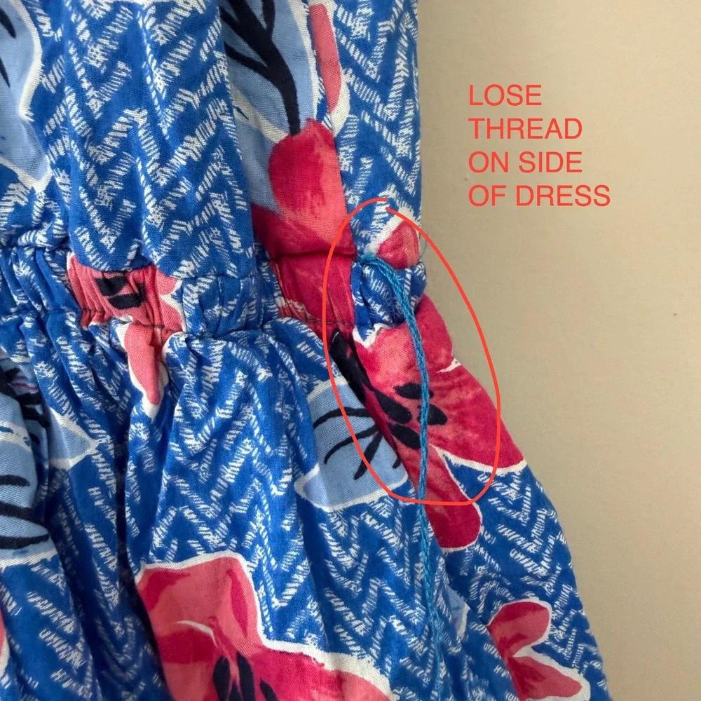 Hatley Girls Blue Chevron Pink Floral Cotton Fit and Flare Dress Size 12